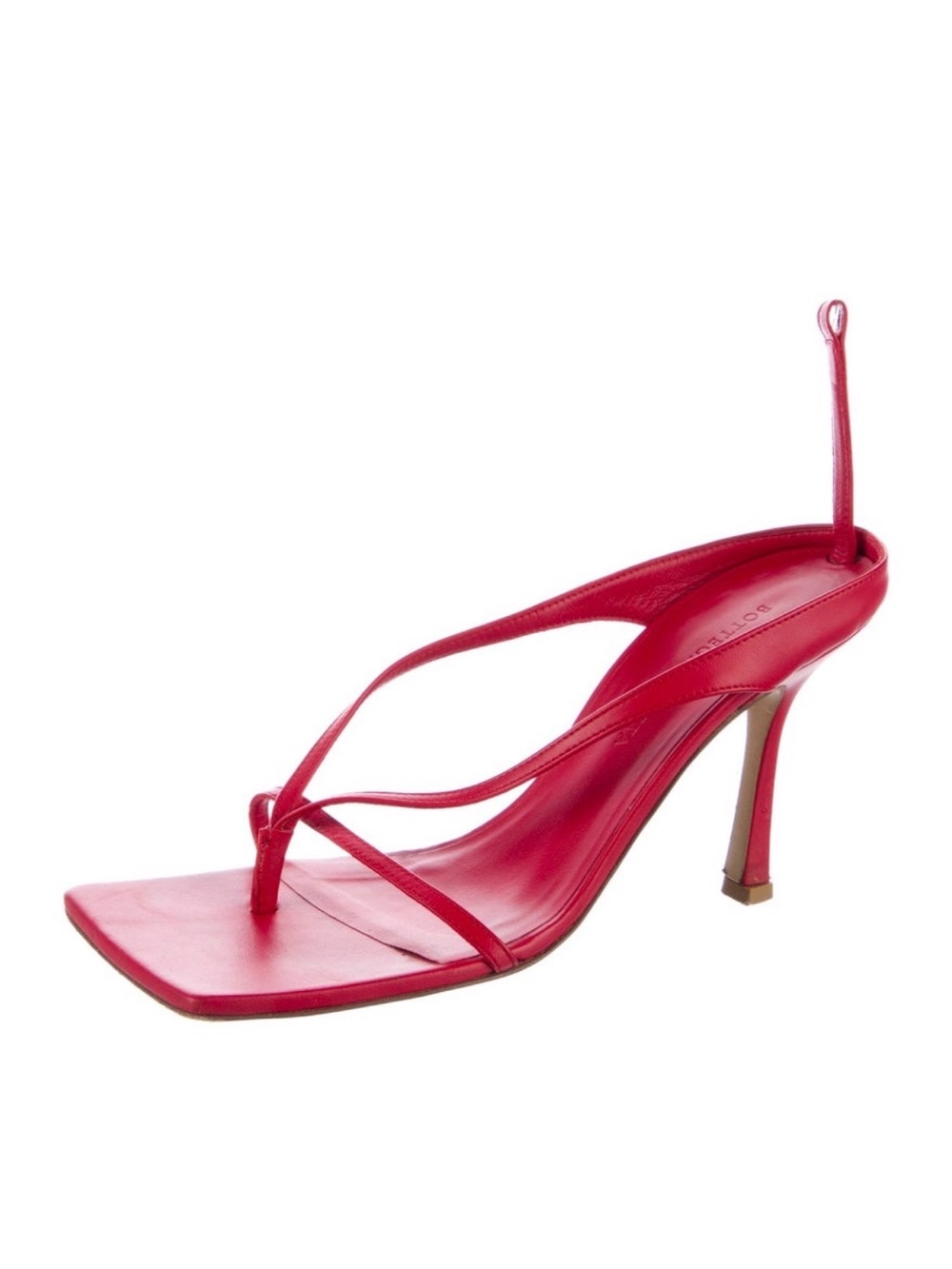 Bottega Venetta Red Strappy Square-Toe Heeled Sandals - Picture 3 of 5